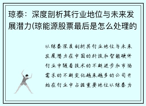 琼泰：深度剖析其行业地位与未来发展潜力(琼能源股票最后是怎么处理的)