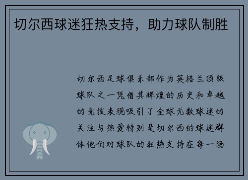 切尔西球迷狂热支持，助力球队制胜