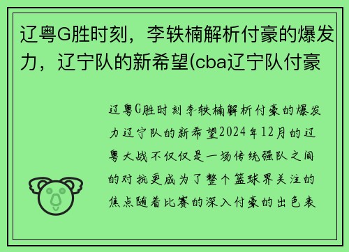 辽粤G胜时刻，李轶楠解析付豪的爆发力，辽宁队的新希望(cba辽宁队付豪)